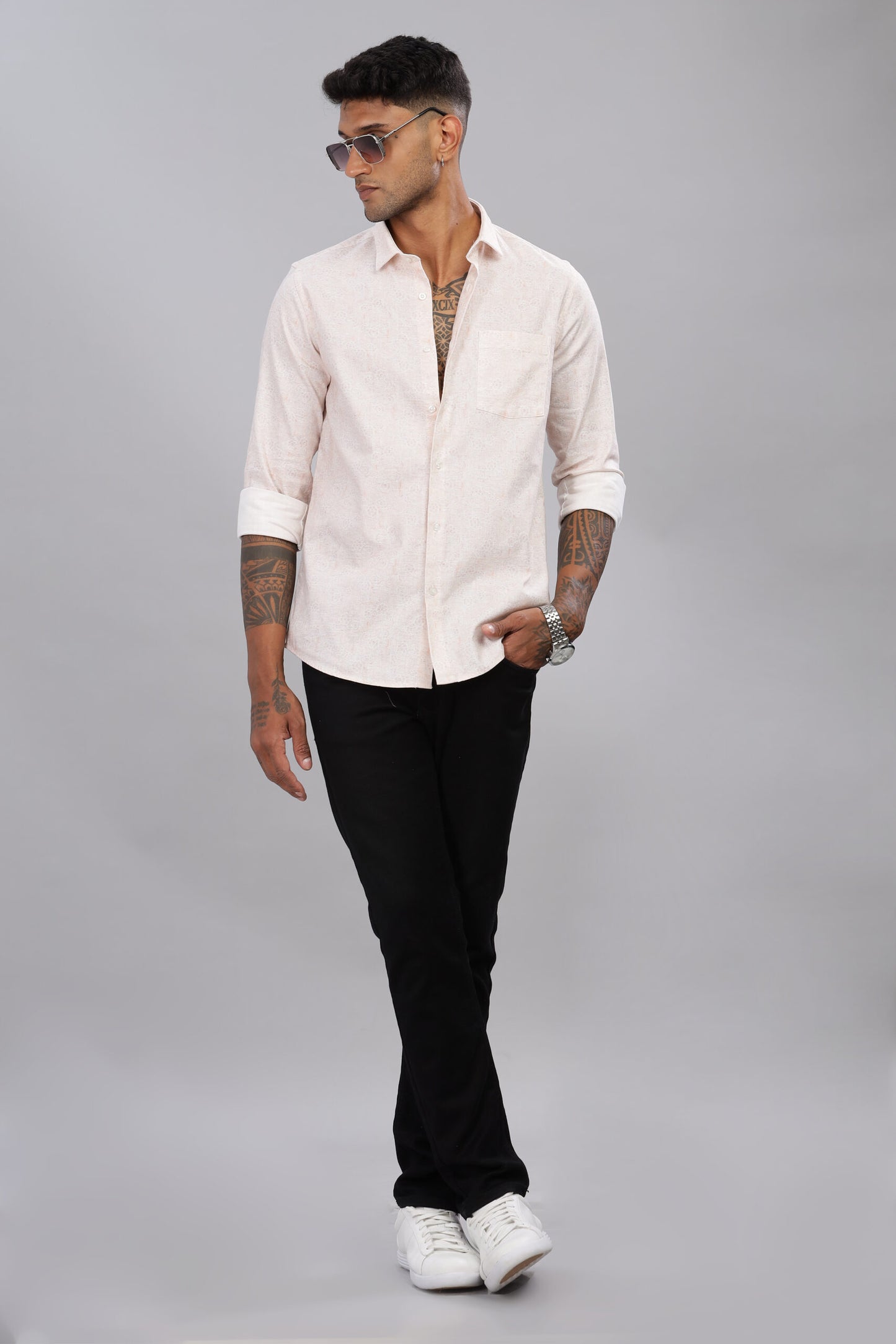 Cotton Linen Floral Print Shirt