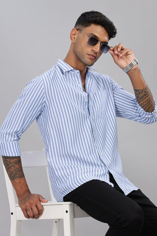 Sky Blue Old Money Striped Shirt