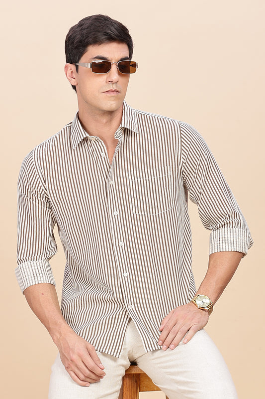 Brown Old Money Striped Shirt