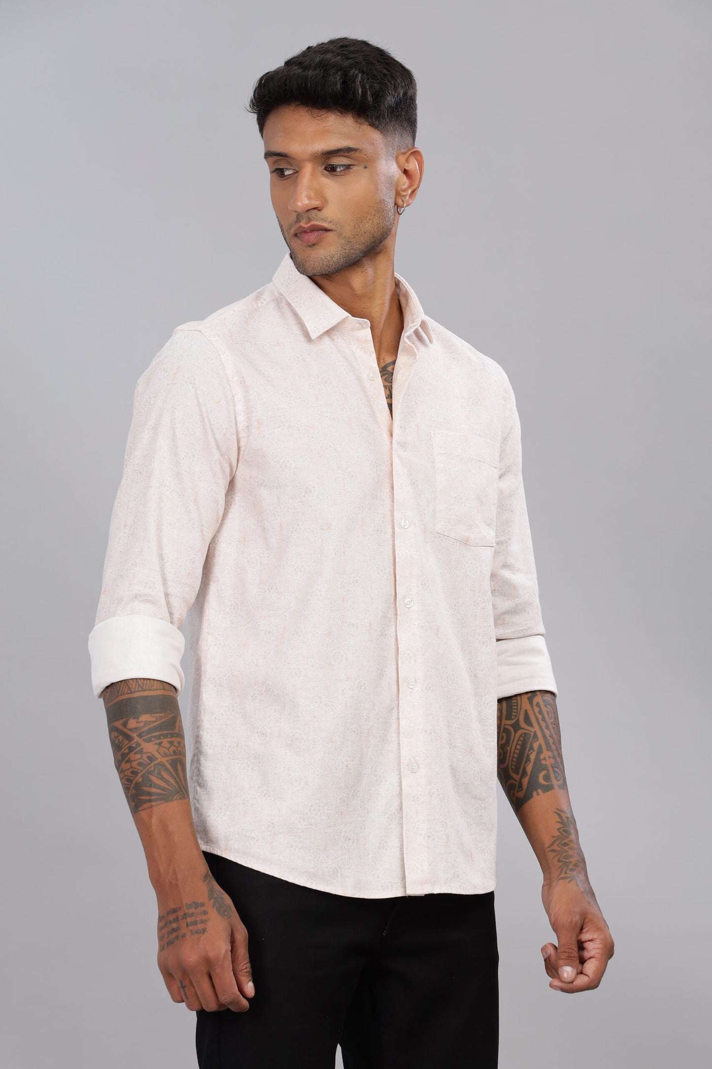Cotton Linen Floral Print Shirt