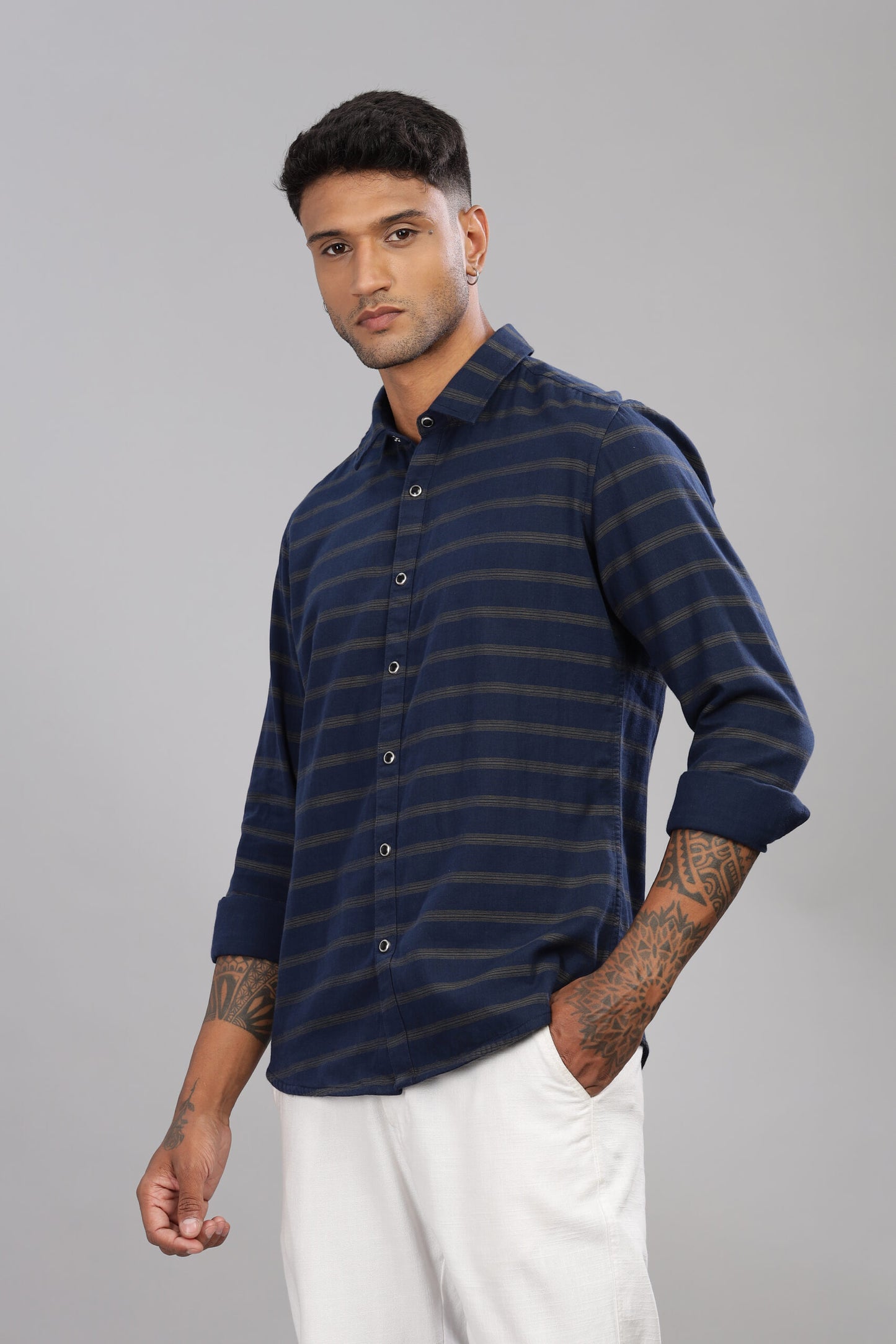 Cotton Reversible Striped Shirt