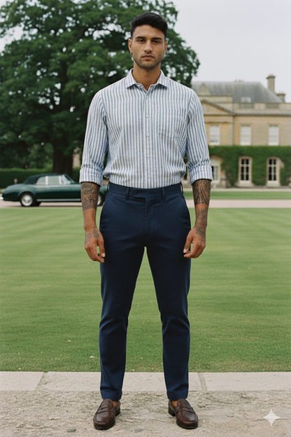 Sky Blue Old Money Striped Shirt