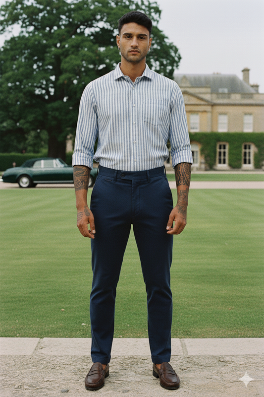 Sky Blue Old Money Striped Shirt